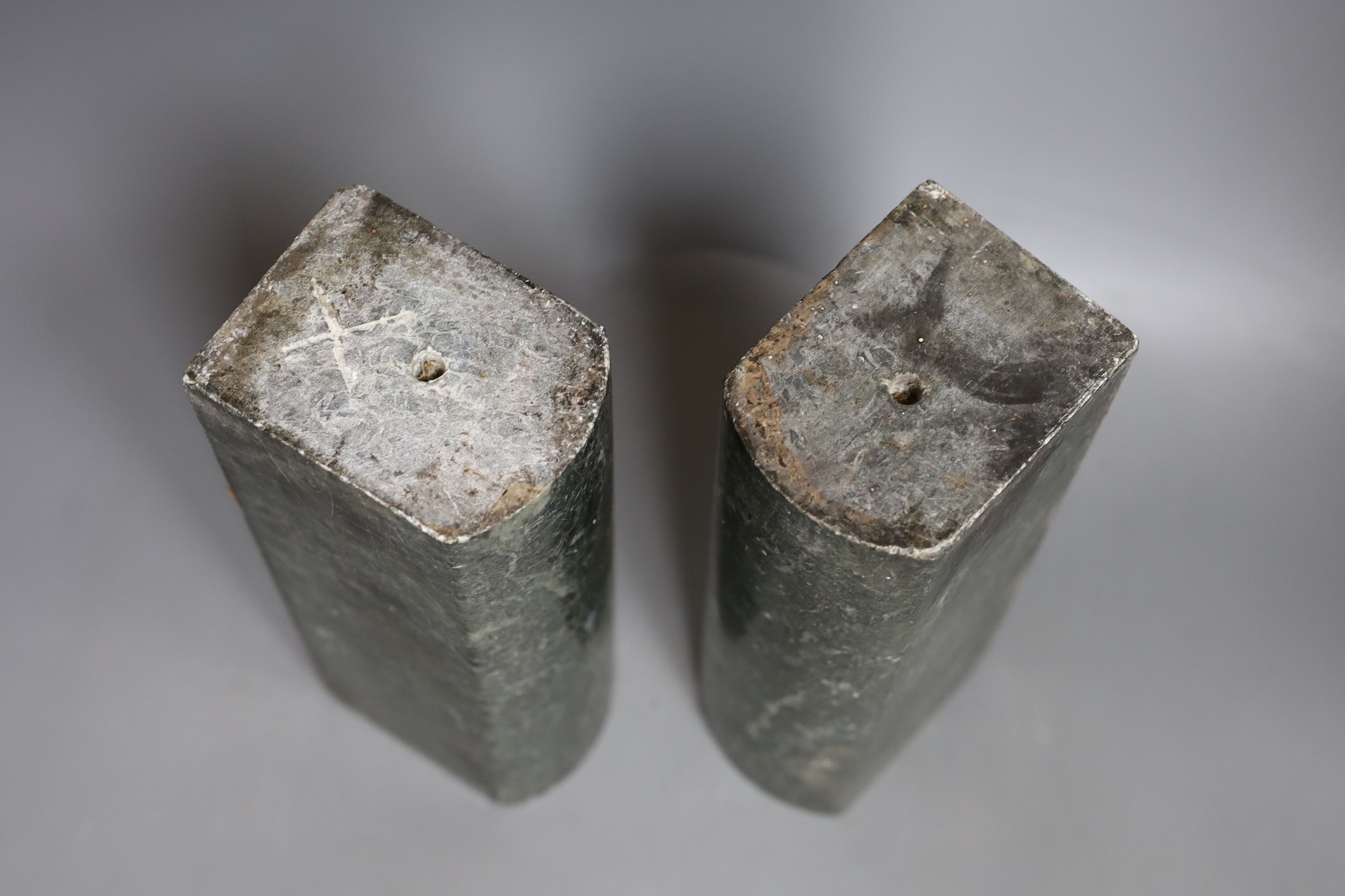 Two 19th century polished serpentine bar weights - combined 28 x 21cm